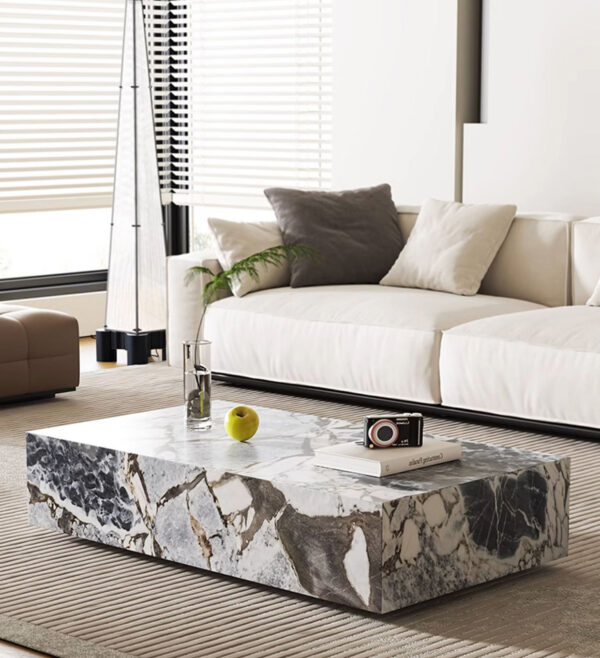 Veined Modellato Marble Plinth Coffee Table