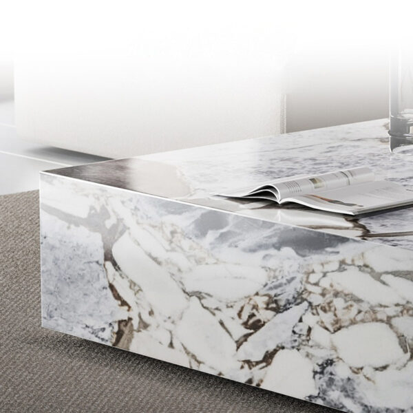Veined Modellato Marble Plinth Coffee Table