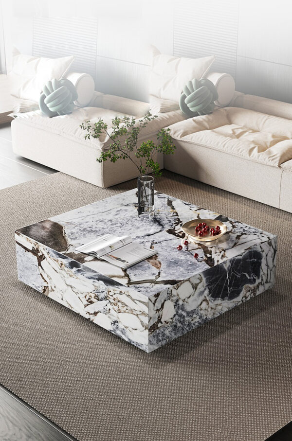 Veined Modellato Marble Plinth Coffee Table